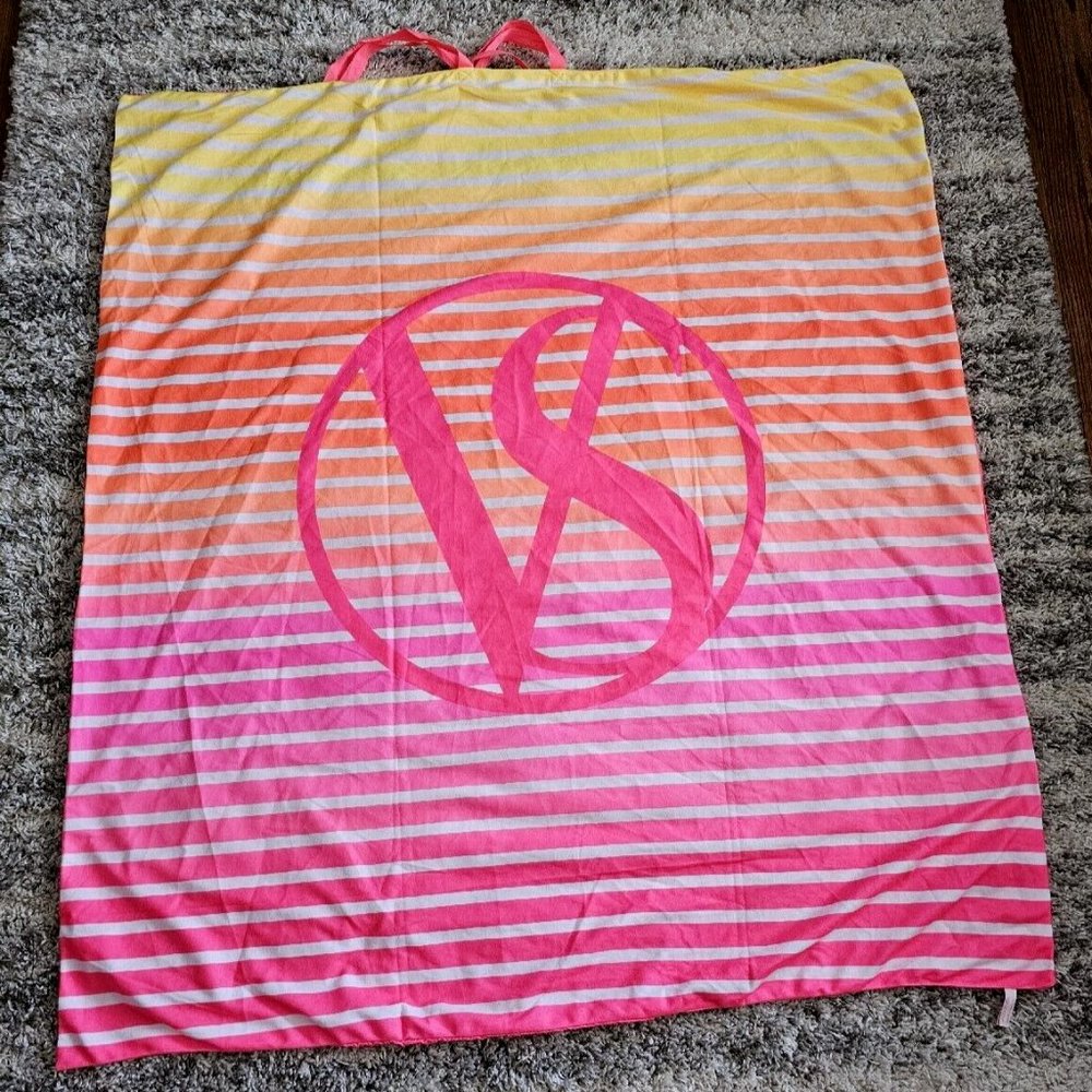 Victoria's Secret Lightweight Colorful Stripes Folding Tote Beach Picnic Blanket